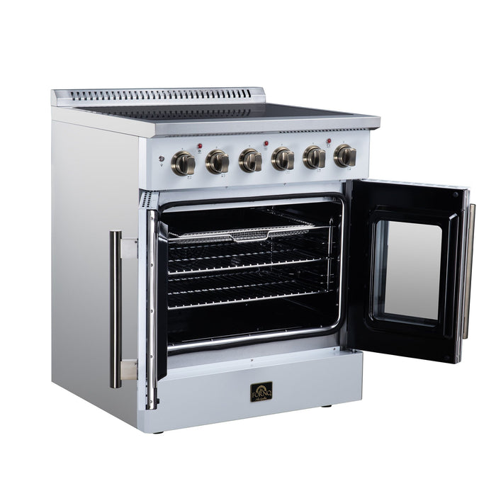 Forno Galiano 30 Inch French Door Electric Range, 4 Radiant Burners, 4.32 Cu. Ft. True Convection Oven, Air Fryer Kit, White - FFSEL6917-30WHT