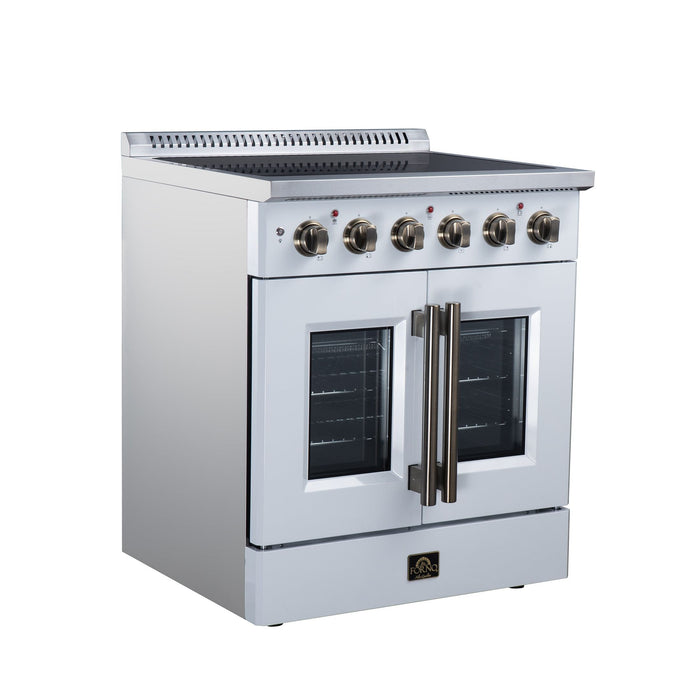 Forno Galiano 30 Inch French Door Electric Range, 4 Radiant Burners, 4.32 Cu. Ft. True Convection Oven, Air Fryer Kit, White - FFSEL6917-30WHT
