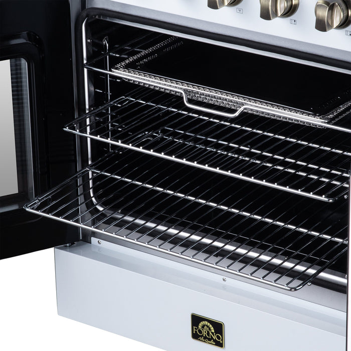 Forno Galiano 30 Inch French Door Electric Range, 4 Radiant Burners, 4.32 Cu. Ft. True Convection Oven, Air Fryer Kit, White - FFSEL6917-30WHT