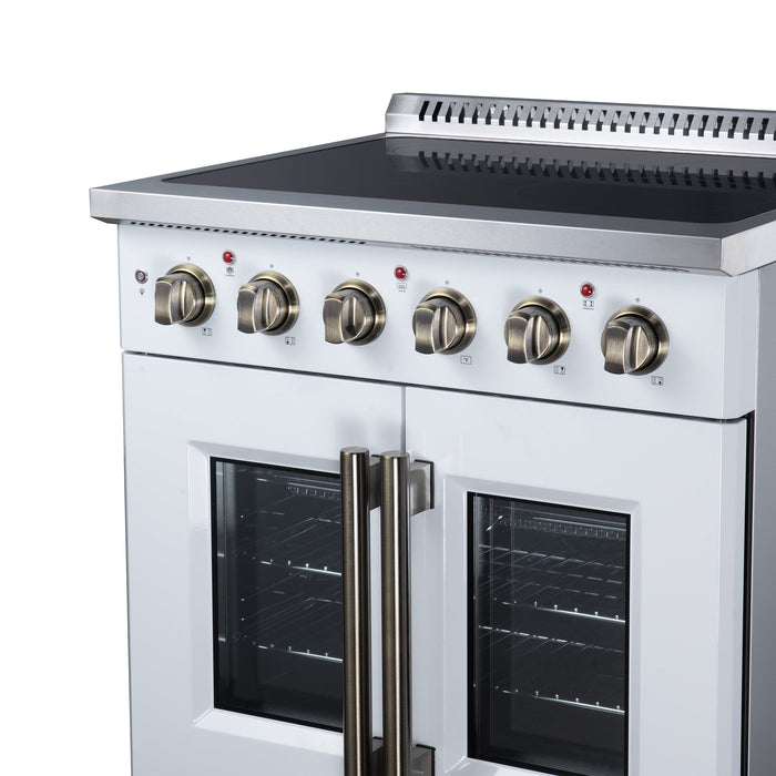 Forno Galiano 30 Inch French Door Electric Range, 4 Radiant Burners, 4.32 Cu. Ft. True Convection Oven, Air Fryer Kit, White - FFSEL6917-30WHT