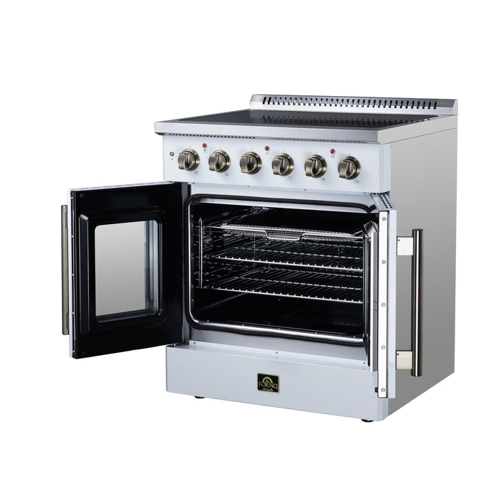 Forno Galiano 30 Inch French Door Electric Range, 4 Radiant Burners, 4.32 Cu. Ft. True Convection Oven, Air Fryer Kit, White - FFSEL6917-30WHT