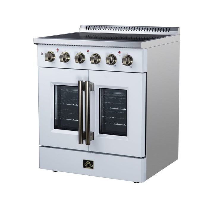 Forno Galiano 30 Inch French Door Electric Range, 4 Radiant Burners, 4.32 Cu. Ft. True Convection Oven, Air Fryer Kit, White - FFSEL6917-30WHT