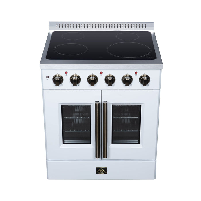 Forno Galiano 30 Inch French Door Electric Range, 4 Radiant Burners, 4.32 Cu. Ft. True Convection Oven, Air Fryer Kit, White - FFSEL6917-30WHT
