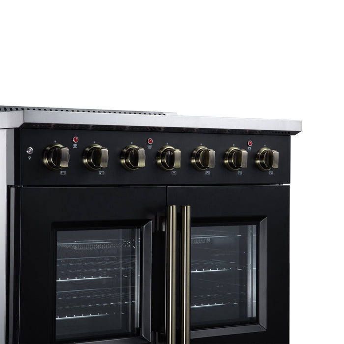 Forno Galiano 36 Inch French Door Electric Range, 5 Radiant Burners, 5.36 Cu. Ft. True Convection Oven, Air Fryer Kit, Black - FFSEL6917-36BLK