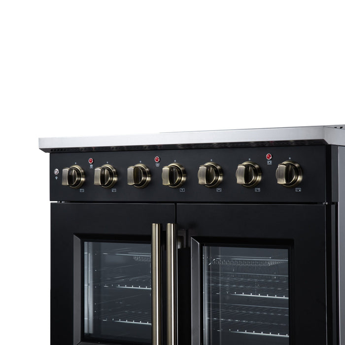 Forno Galiano 36 Inch French Door Electric Range, 5 Radiant Burners, 5.36 Cu. Ft. True Convection Oven, Air Fryer Kit, Black - FFSEL6917-36BLK