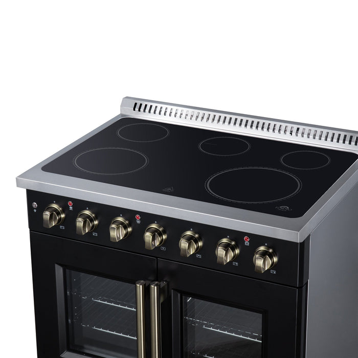 Forno Galiano 36 Inch French Door Electric Range, 5 Radiant Burners, 5.36 Cu. Ft. True Convection Oven, Air Fryer Kit, Black - FFSEL6917-36BLK