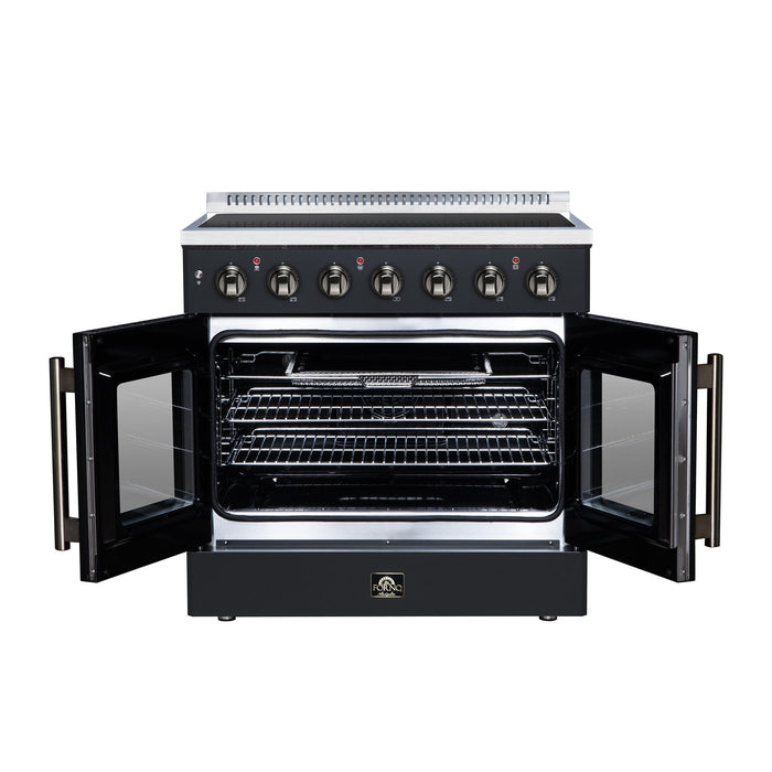 Forno Galiano 36 Inch French Door Electric Range, 5 Radiant Burners, 5.36 Cu. Ft. True Convection Oven, Air Fryer Kit, Black - FFSEL6917-36BLK