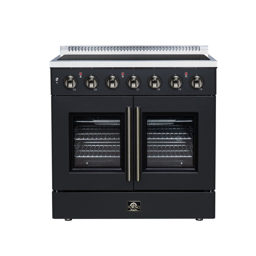Forno Galiano 36 Inch French Door Electric Range, 5 Radiant Burners, 5.36 Cu. Ft. True Convection Oven, Air Fryer Kit, Black - FFSEL6917-36BLK