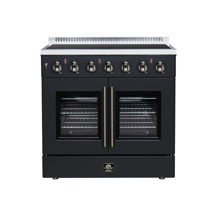 Forno Galiano 36 Inch French Door Electric Range, 5 Radiant Burners, 5.36 Cu. Ft. True Convection Oven, Air Fryer Kit, Black - FFSEL6917-36BLK