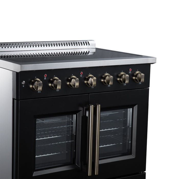 Forno Galiano 36 Inch French Door Electric Range, 5 Radiant Burners, 5.36 Cu. Ft. True Convection Oven, Air Fryer Kit, Black - FFSEL6917-36BLK