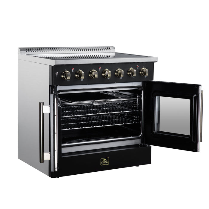 Forno Galiano 36 Inch French Door Electric Range, 5 Radiant Burners, 5.36 Cu. Ft. True Convection Oven, Air Fryer Kit, Black - FFSEL6917-36BLK