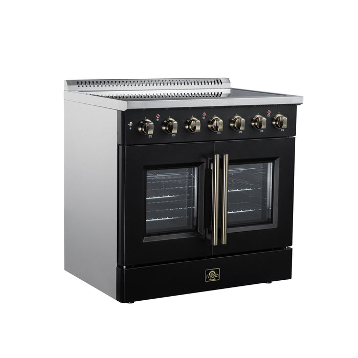 Forno Galiano 36 Inch French Door Electric Range, 5 Radiant Burners, 5.36 Cu. Ft. True Convection Oven, Air Fryer Kit, Black - FFSEL6917-36BLK
