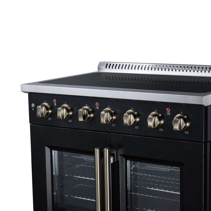 Forno Galiano 36 Inch French Door Electric Range, 5 Radiant Burners, 5.36 Cu. Ft. True Convection Oven, Air Fryer Kit, Black - FFSEL6917-36BLK