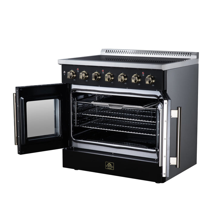 Forno Galiano 36 Inch French Door Electric Range, 5 Radiant Burners, 5.36 Cu. Ft. True Convection Oven, Air Fryer Kit, Black - FFSEL6917-36BLK