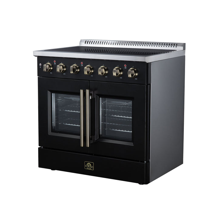 Forno Galiano 36 Inch French Door Electric Range, 5 Radiant Burners, 5.36 Cu. Ft. True Convection Oven, Air Fryer Kit, Black - FFSEL6917-36BLK