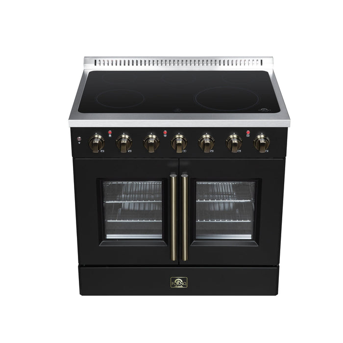 Forno Galiano 36 Inch French Door Electric Range, 5 Radiant Burners, 5.36 Cu. Ft. True Convection Oven, Air Fryer Kit, Black - FFSEL6917-36BLK