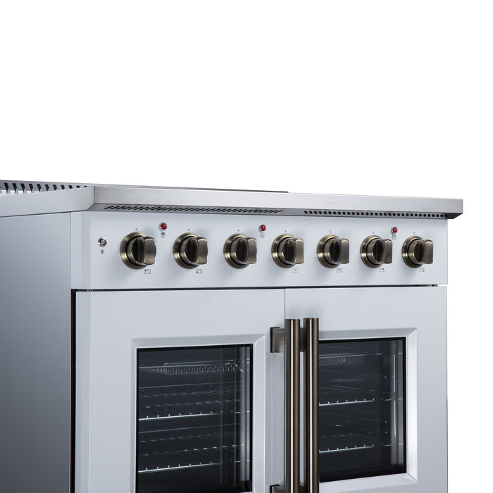 Forno Galiano 36 Inch French Door Electric Range, 5 Radiant Burners, 5.36 Cu. Ft. True Convection Oven, Air Fryer Kit, White - FFSEL6917-36WHT