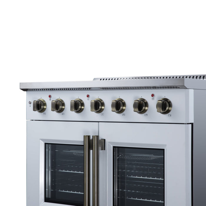 Forno Galiano 36 Inch French Door Electric Range, 5 Radiant Burners, 5.36 Cu. Ft. True Convection Oven, Air Fryer Kit, White - FFSEL6917-36WHT