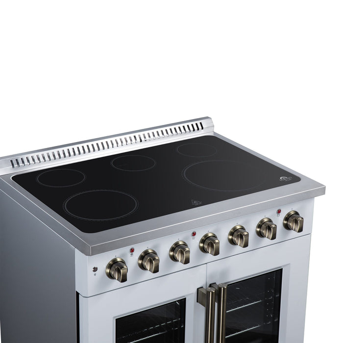 Forno Galiano 36 Inch French Door Electric Range, 5 Radiant Burners, 5.36 Cu. Ft. True Convection Oven, Air Fryer Kit, White - FFSEL6917-36WHT