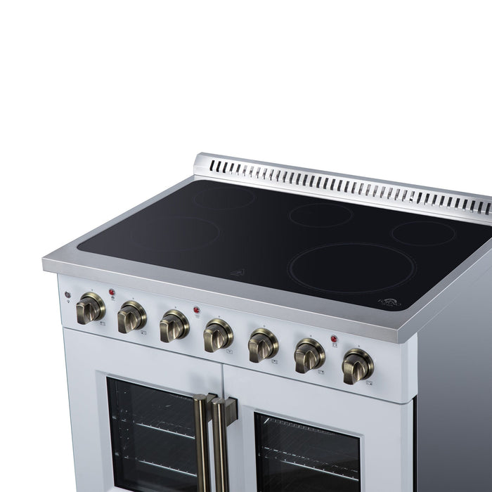 Forno Galiano 36 Inch French Door Electric Range, 5 Radiant Burners, 5.36 Cu. Ft. True Convection Oven, Air Fryer Kit, White - FFSEL6917-36WHT