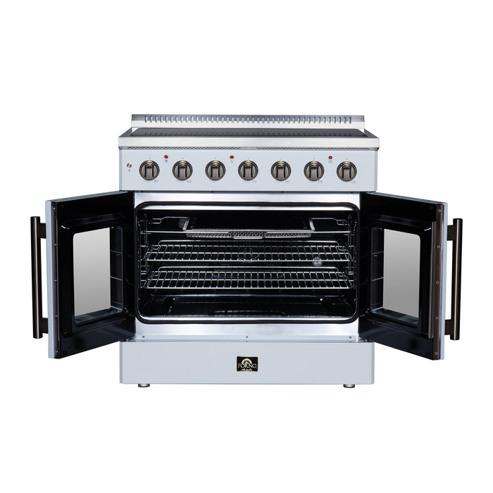 Forno Galiano 36 Inch French Door Electric Range, 5 Radiant Burners, 5.36 Cu. Ft. True Convection Oven, Air Fryer Kit, White - FFSEL6917-36WHT