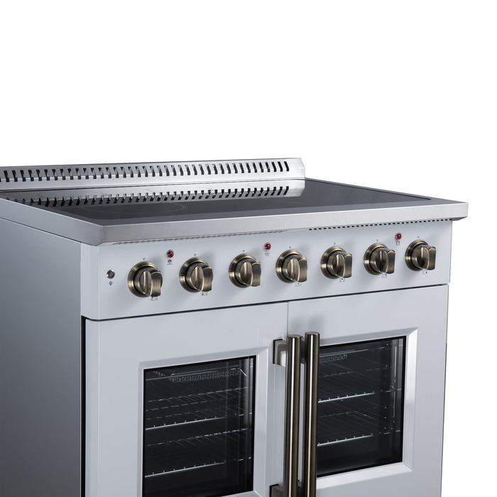 Forno Galiano 36 Inch French Door Electric Range, 5 Radiant Burners, 5.36 Cu. Ft. True Convection Oven, Air Fryer Kit, White - FFSEL6917-36WHT