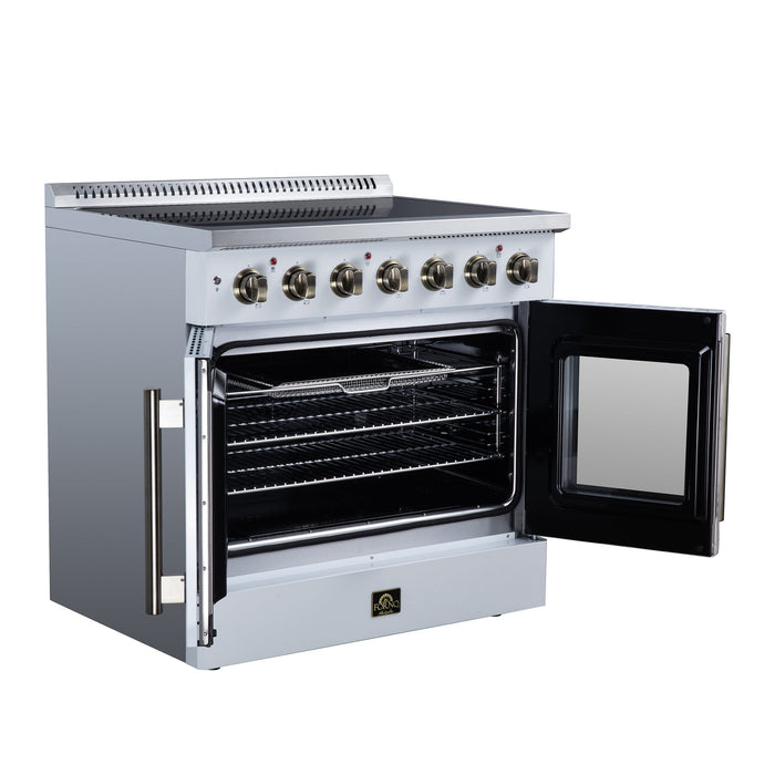Forno Galiano 36 Inch French Door Electric Range, 5 Radiant Burners, 5.36 Cu. Ft. True Convection Oven, Air Fryer Kit, White - FFSEL6917-36WHT