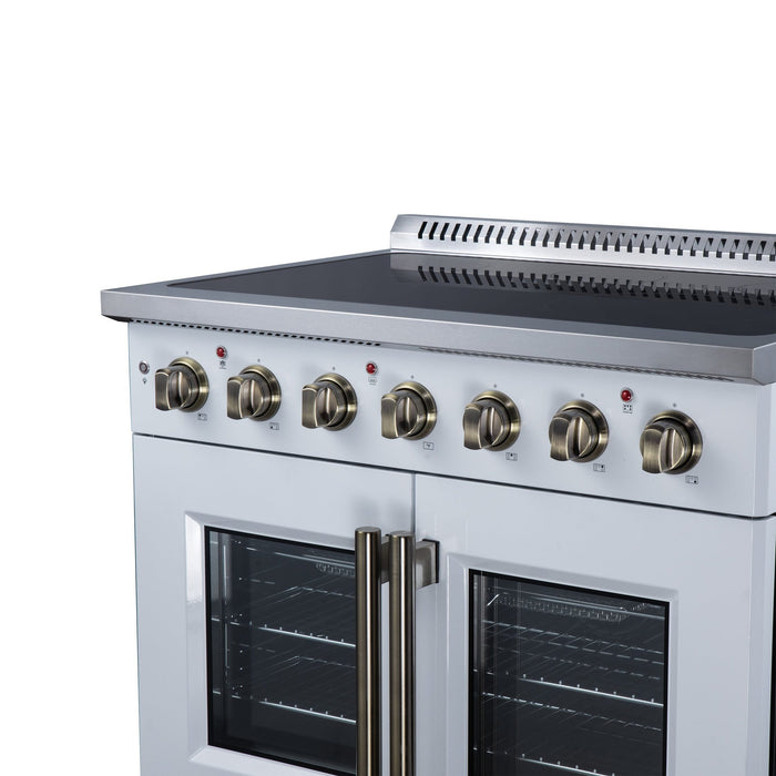 Forno Galiano 36 Inch French Door Electric Range, 5 Radiant Burners, 5.36 Cu. Ft. True Convection Oven, Air Fryer Kit, White - FFSEL6917-36WHT