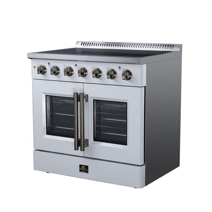 Forno Galiano 36 Inch French Door Electric Range, 5 Radiant Burners, 5.36 Cu. Ft. True Convection Oven, Air Fryer Kit, White - FFSEL6917-36WHT