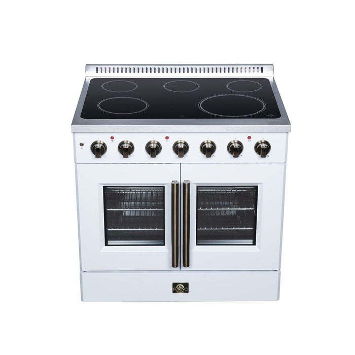 Forno Galiano 36 Inch French Door Electric Range, 5 Radiant Burners, 5.36 Cu. Ft. True Convection Oven, Air Fryer Kit, White - FFSEL6917-36WHT
