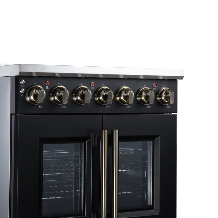 Forno Massimo 30 Inch French Door Electric Range, 5 Radiant Burners, 4.32 Cu. Ft. True Convection Oven, Air Fryer Kit, Black - FFSEL6955-30BLK