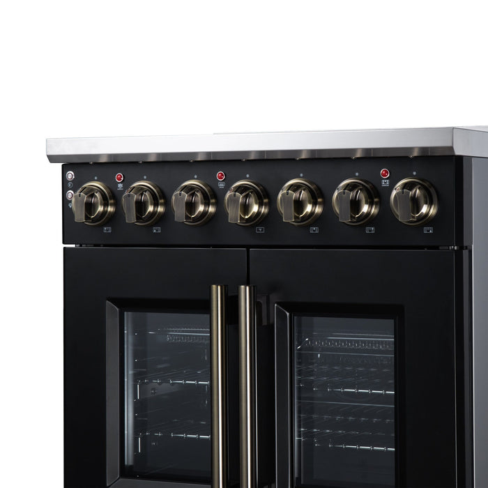 Forno Massimo 30 Inch French Door Electric Range, 5 Radiant Burners, 4.32 Cu. Ft. True Convection Oven, Air Fryer Kit, Black - FFSEL6955-30BLK