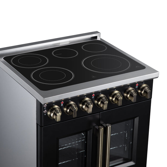 Forno Massimo 30 Inch French Door Electric Range, 5 Radiant Burners, 4.32 Cu. Ft. True Convection Oven, Air Fryer Kit, Black - FFSEL6955-30BLK