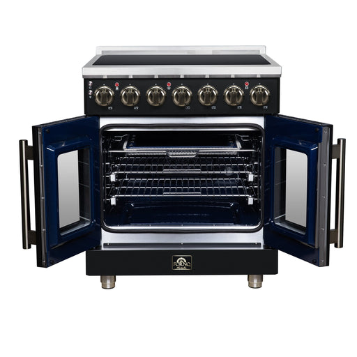 Forno Massimo 30 Inch French Door Electric Range, 5 Radiant Burners, 4.32 Cu. Ft. True Convection Oven, Air Fryer Kit, Black - FFSEL6955-30BLK