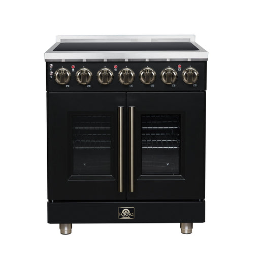 Forno Massimo 30 Inch French Door Electric Range, 5 Radiant Burners, 4.32 Cu. Ft. True Convection Oven, Air Fryer Kit, Black - FFSEL6955-30BLK