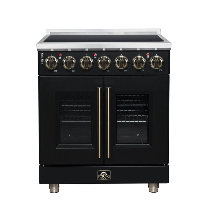 Forno Massimo 30 Inch French Door Electric Range, 5 Radiant Burners, 4.32 Cu. Ft. True Convection Oven, Air Fryer Kit, Black - FFSEL6955-30BLK