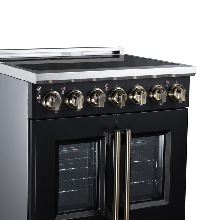 Forno Massimo 30 Inch French Door Electric Range, 5 Radiant Burners, 4.32 Cu. Ft. True Convection Oven, Air Fryer Kit, Black - FFSEL6955-30BLK