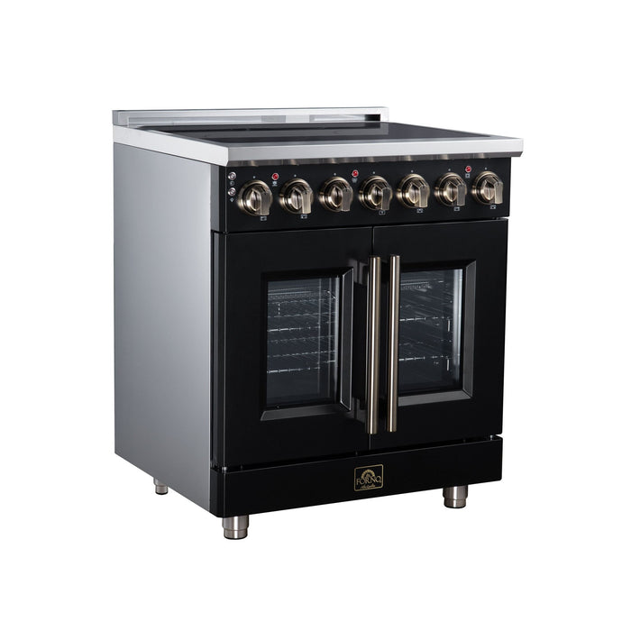 Forno Massimo 30 Inch French Door Electric Range, 5 Radiant Burners, 4.32 Cu. Ft. True Convection Oven, Air Fryer Kit, Black - FFSEL6955-30BLK