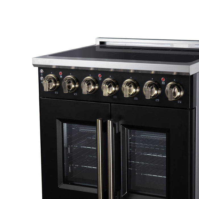 Forno Massimo 30 Inch French Door Electric Range, 5 Radiant Burners, 4.32 Cu. Ft. True Convection Oven, Air Fryer Kit, Black - FFSEL6955-30BLK