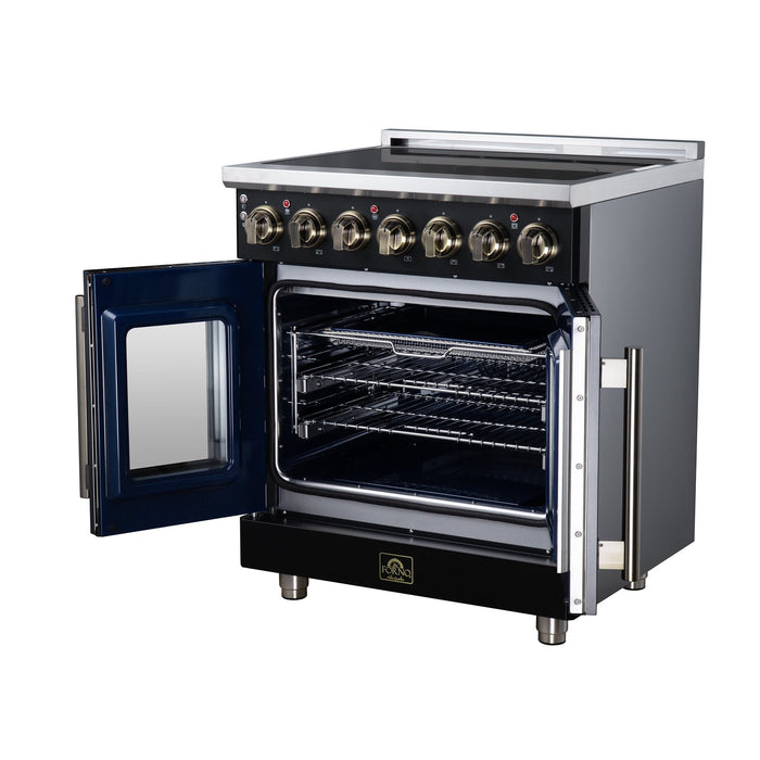 Forno Massimo 30 Inch French Door Electric Range, 5 Radiant Burners, 4.32 Cu. Ft. True Convection Oven, Air Fryer Kit, Black - FFSEL6955-30BLK