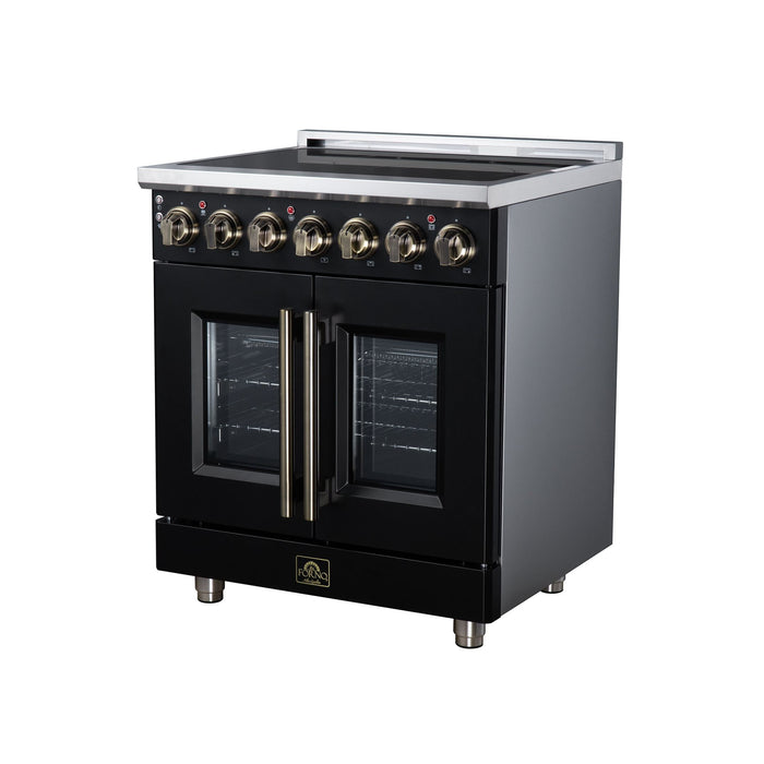 Forno Massimo 30 Inch French Door Electric Range, 5 Radiant Burners, 4.32 Cu. Ft. True Convection Oven, Air Fryer Kit, Black - FFSEL6955-30BLK