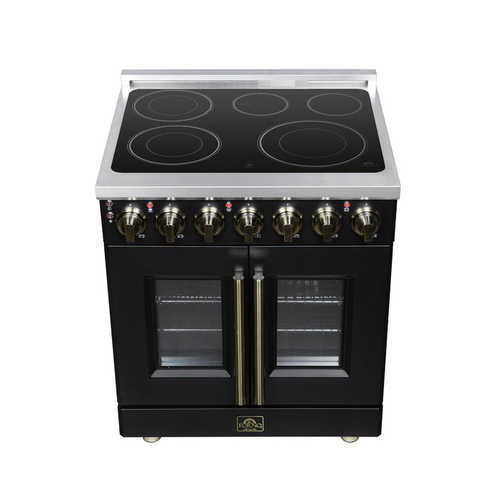 Forno Massimo 30 Inch French Door Electric Range, 5 Radiant Burners, 4.32 Cu. Ft. True Convection Oven, Air Fryer Kit, Black - FFSEL6955-30BLK