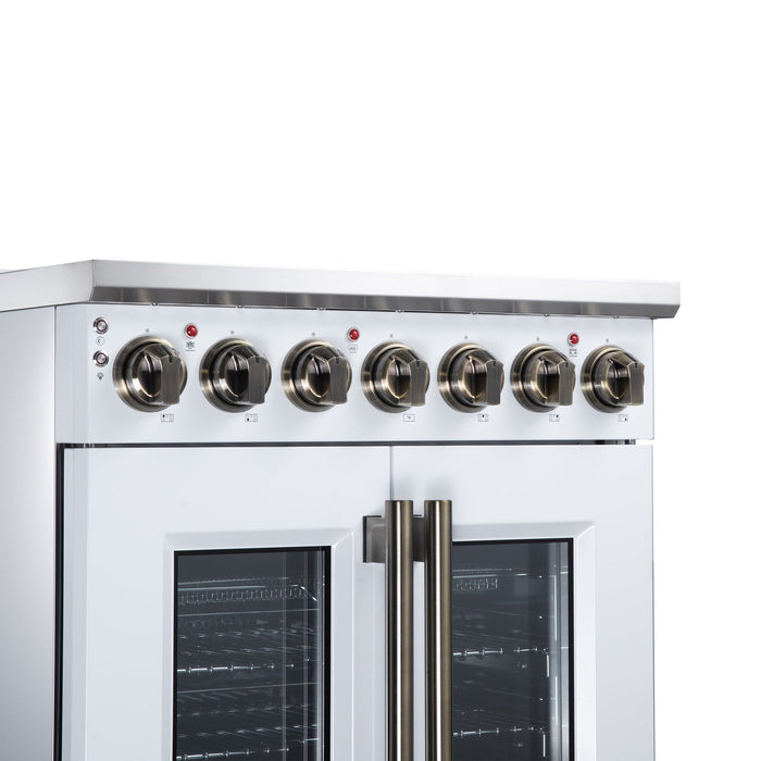 Forno Massimo 30 Inch French Door Electric Range, 5 Radiant Burners, 4.32 Cu. Ft. True Convection Oven, Air Fryer Kit, White - FFSEL6955-30WHT