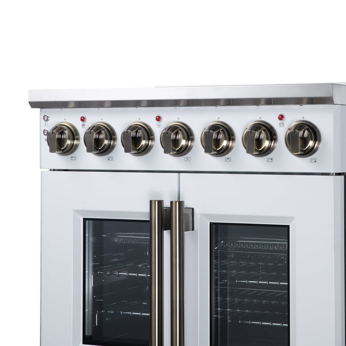 Forno Massimo 30 Inch French Door Electric Range, 5 Radiant Burners, 4.32 Cu. Ft. True Convection Oven, Air Fryer Kit, White - FFSEL6955-30WHT