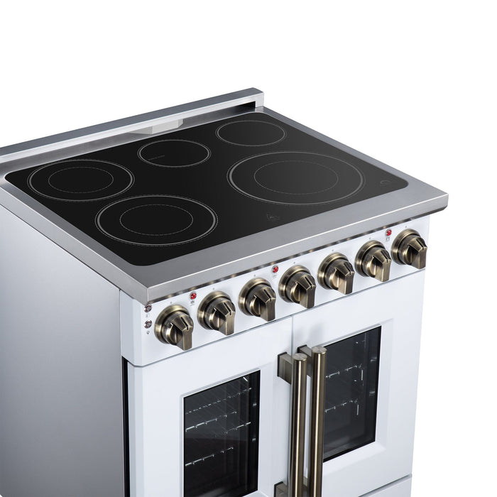 Forno Massimo 30 Inch French Door Electric Range, 5 Radiant Burners, 4.32 Cu. Ft. True Convection Oven, Air Fryer Kit, White - FFSEL6955-30WHT