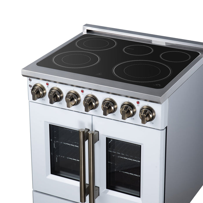 Forno Massimo 30 Inch French Door Electric Range, 5 Radiant Burners, 4.32 Cu. Ft. True Convection Oven, Air Fryer Kit, White - FFSEL6955-30WHT