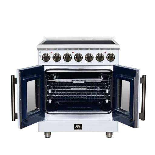 Forno Massimo 30 Inch French Door Electric Range, 5 Radiant Burners, 4.32 Cu. Ft. True Convection Oven, Air Fryer Kit, White - FFSEL6955-30WHT