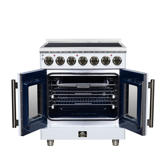 Forno Massimo 30 Inch French Door Electric Range, 5 Radiant Burners, 4.32 Cu. Ft. True Convection Oven, Air Fryer Kit, White - FFSEL6955-30WHT