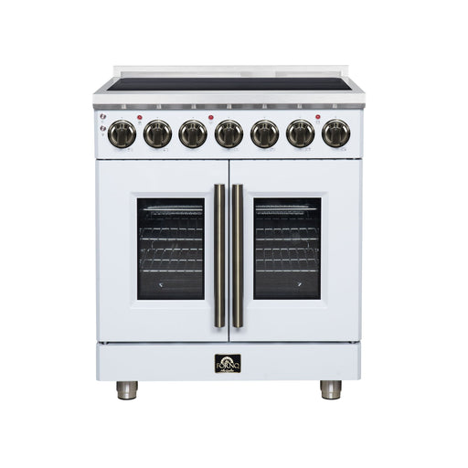 Forno Massimo 30 Inch French Door Electric Range, 5 Radiant Burners, 4.32 Cu. Ft. True Convection Oven, Air Fryer Kit, White - FFSEL6955-30WHT
