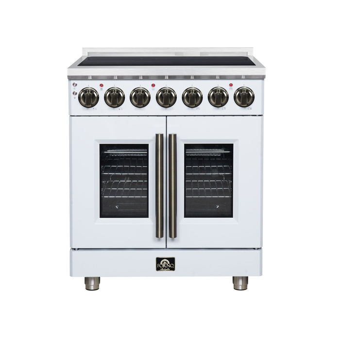 Forno Massimo 30 Inch French Door Electric Range, 5 Radiant Burners, 4.32 Cu. Ft. True Convection Oven, Air Fryer Kit, White - FFSEL6955-30WHT